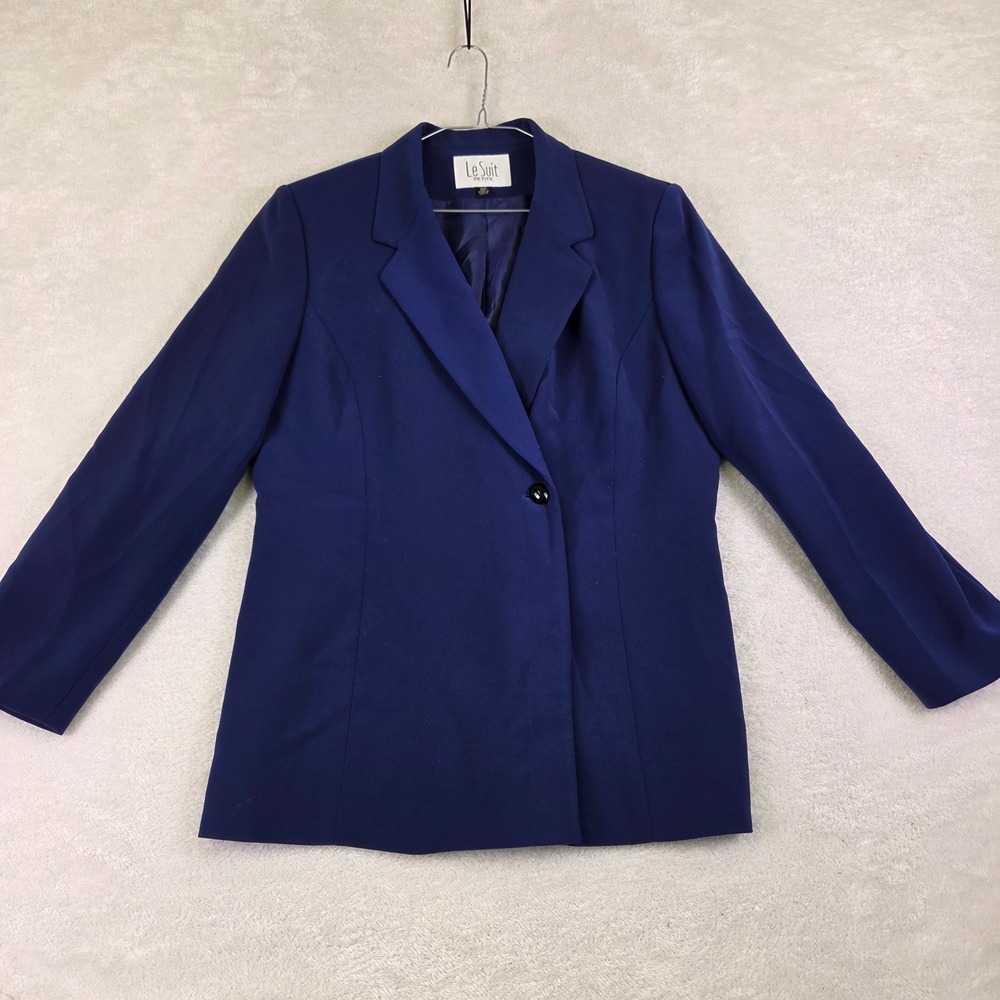 Le Suit Petite Royal Blue Single Button Blazer Jacket Size 12P Professional
